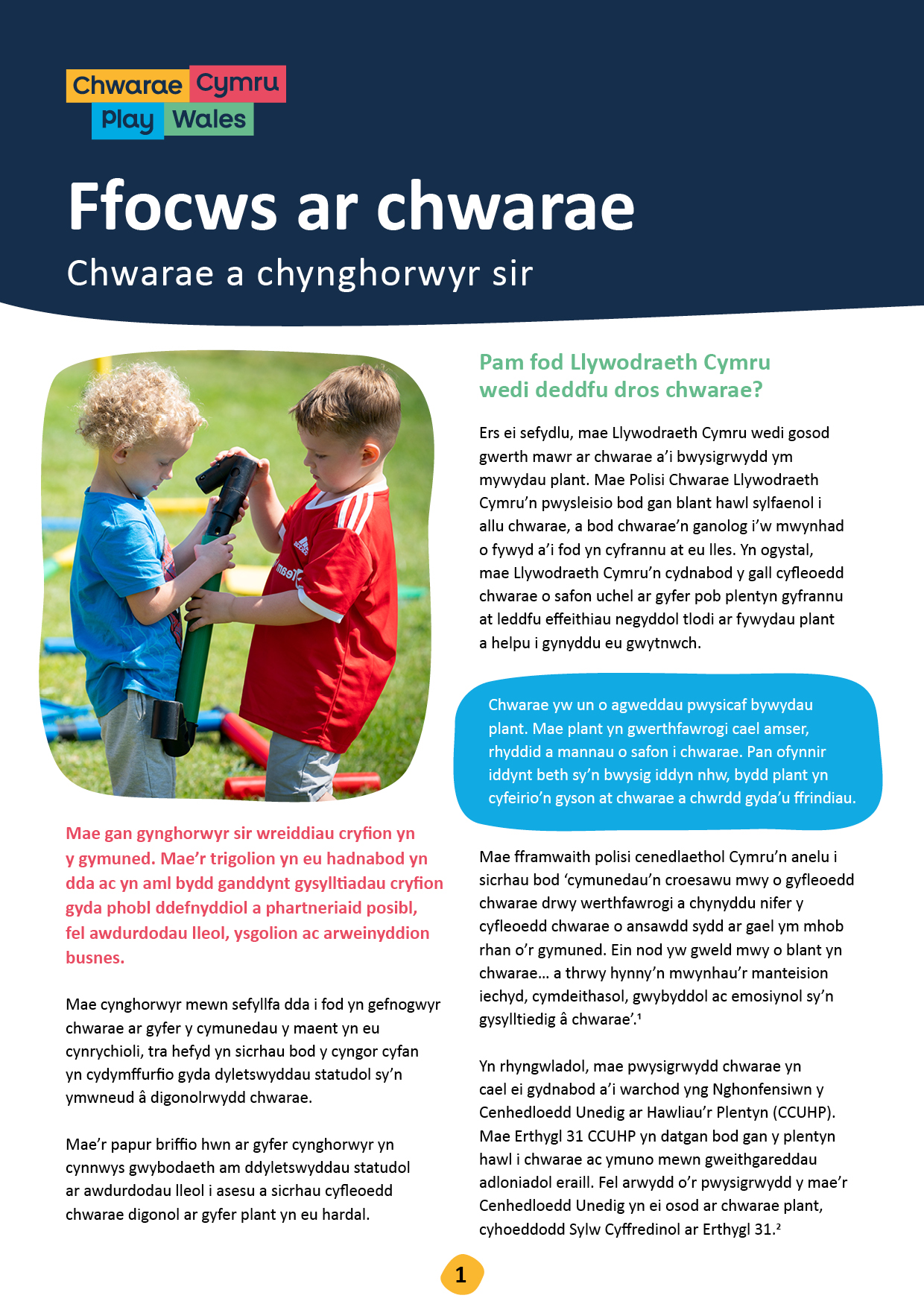 Ffocws ar chwarae – Chwarae a chynghorwyr sir